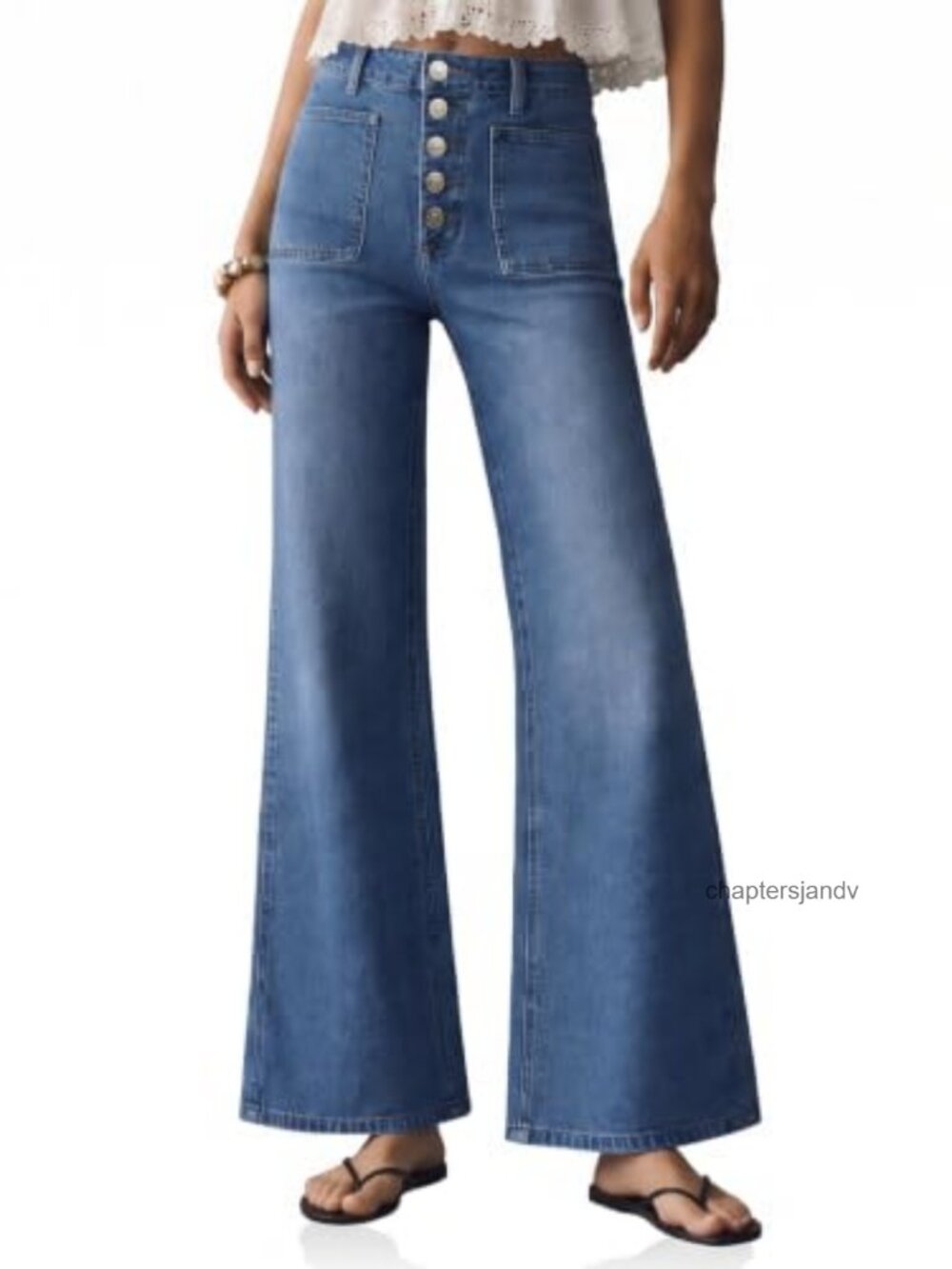 Women's High Waisted Cropped Wide Leg Flare Jeans Vintage Denim Pants